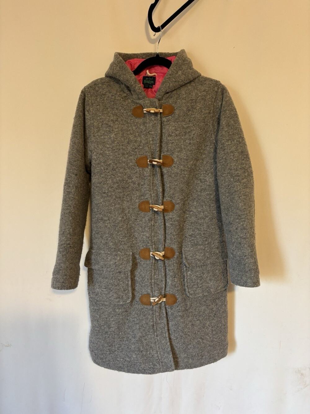 Mini Boden Coat 13 14Y Girl Gray Toggle Pockets Longline Wool Blend